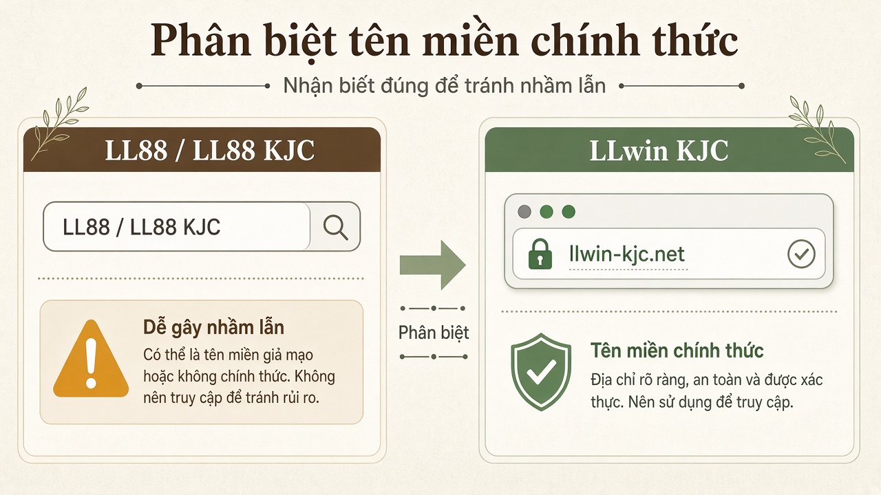 Sơ đồ phân biệt LL88, LL88 KJC với LLwin KJC: đối chiếu thanh địa chỉ llwin-kjc.net